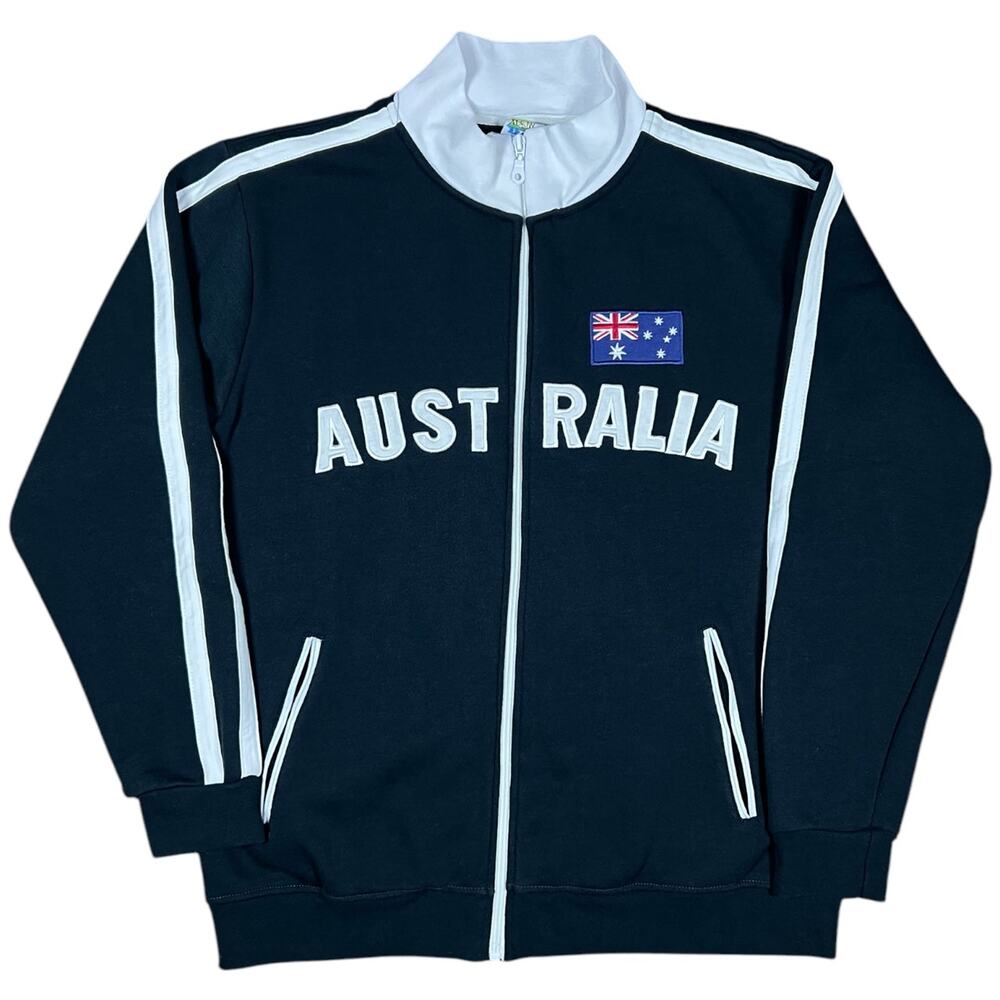 Vintage Y2K Australia Navy Blue White Striped Track Jacket Womens XL